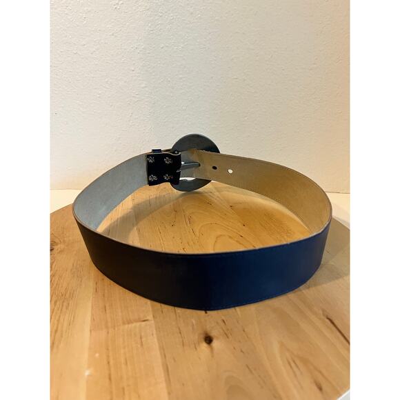 Vintage Chunky Silver Buckle Midnight Blue Leather Wide Belt Size Small main image 7